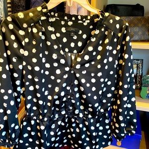 J crew black and white polka dot silky top